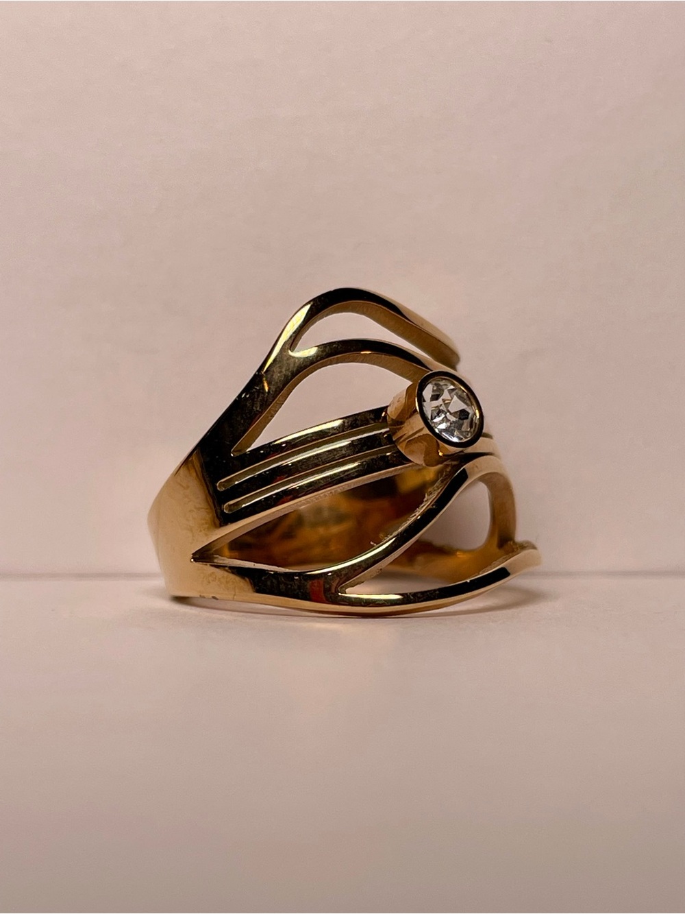 Rose Gold Wave Crystal Ring - Picture 6 of 6
